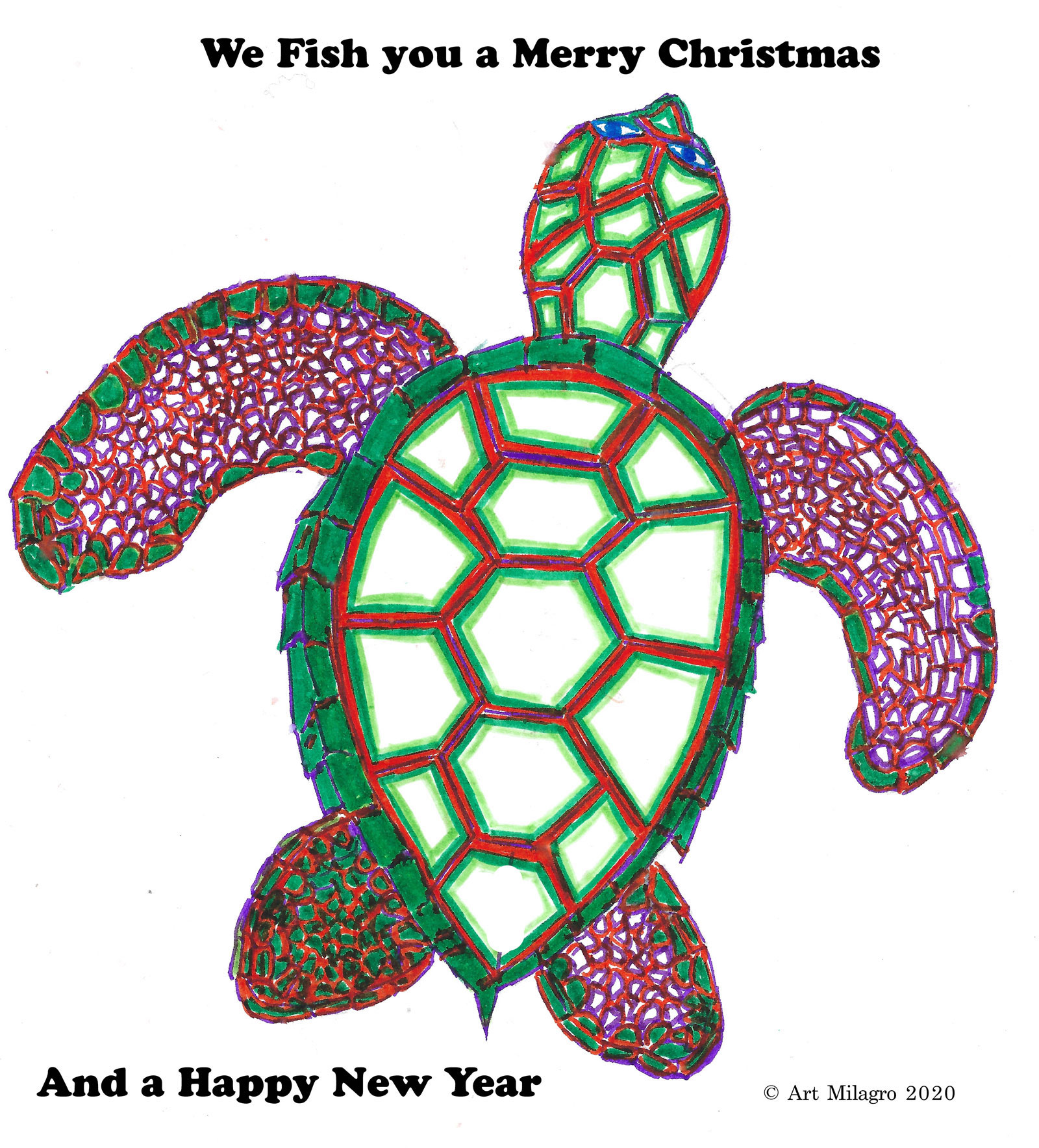 We Wish You a Merry Christmas Blue Eyed Sea Turtle